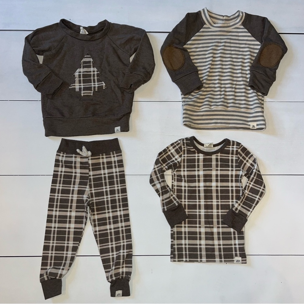 Lulu & Roo Christmas BUNDLE! Brown/Tan Striped & Plaid Tops & Pants 12-18 Months